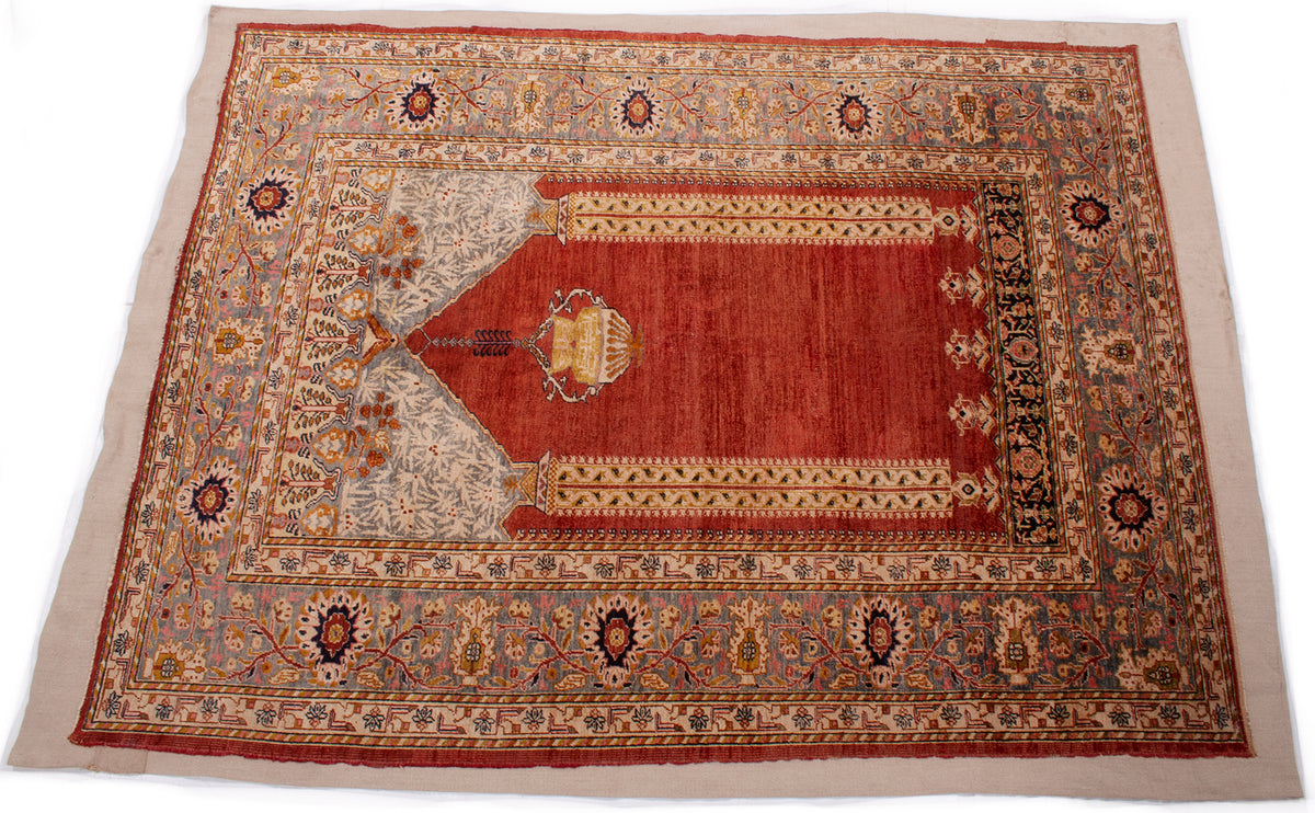 Antique Turkish Silk Ghiordes Rug
