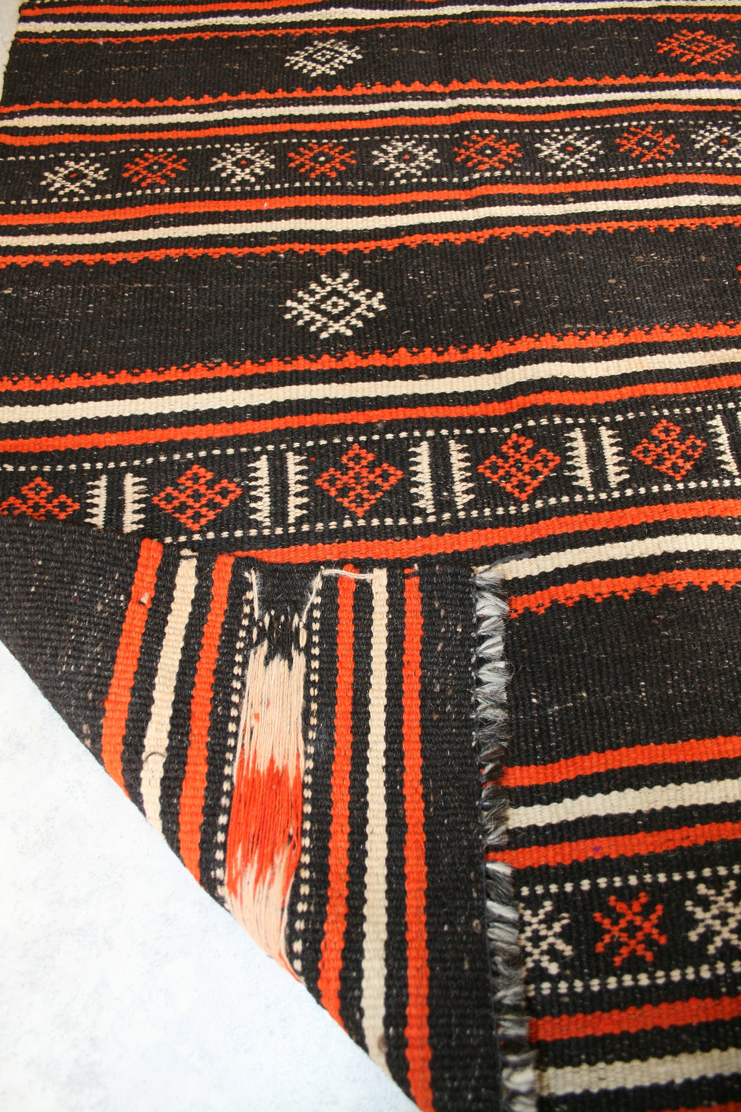 Semi-Antique Afghan Maleki Soumak Runner Rug