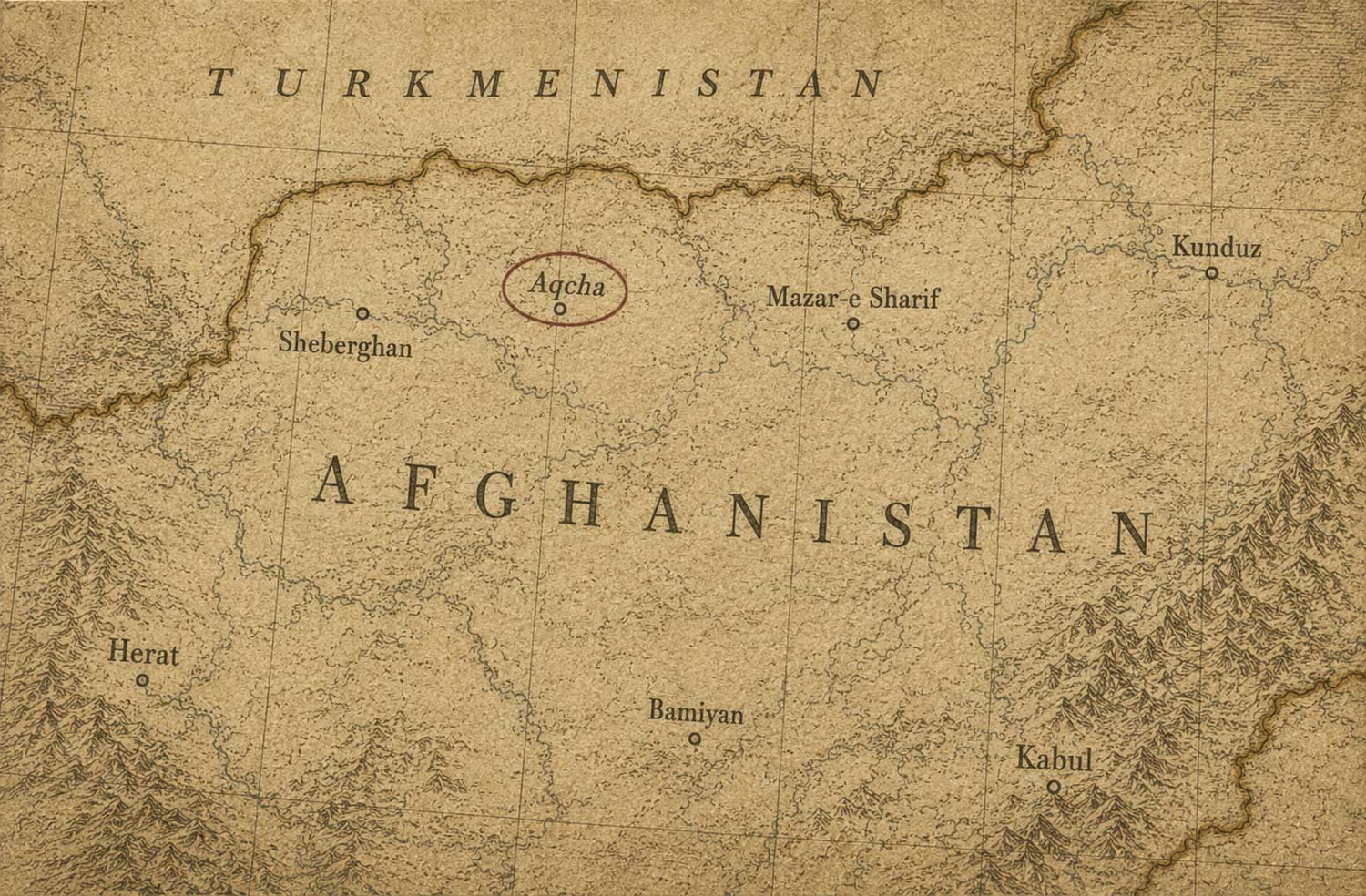 Aqcha Afghanistan (Aqcha or Akcha) antique style map