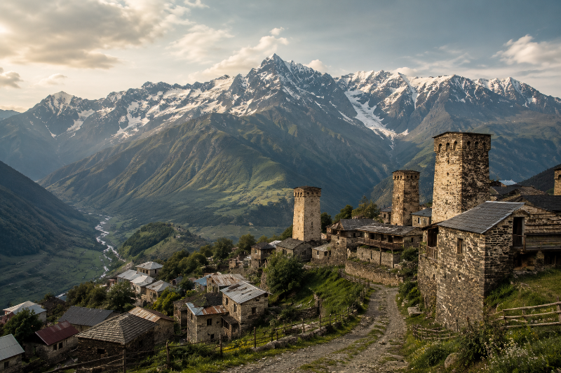Caucasus landscape mountain village