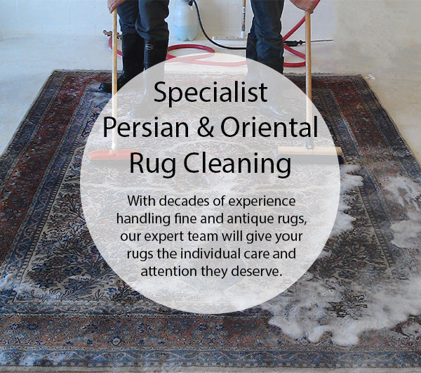 Handmade Persian or Oriental Rug cleaning/washing image with text overlay