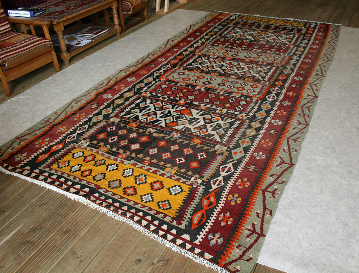 Semi-Antique Turkish Konya Kilim Rug
