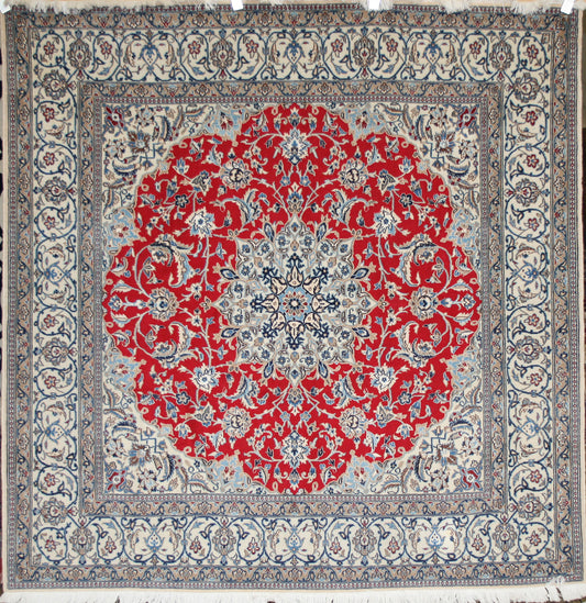 Persian Nain Wool & Silk Square Rug