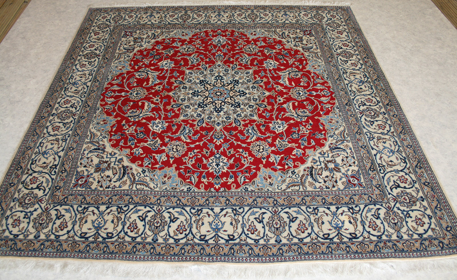 Persian Nain Wool & Silk Square Rug