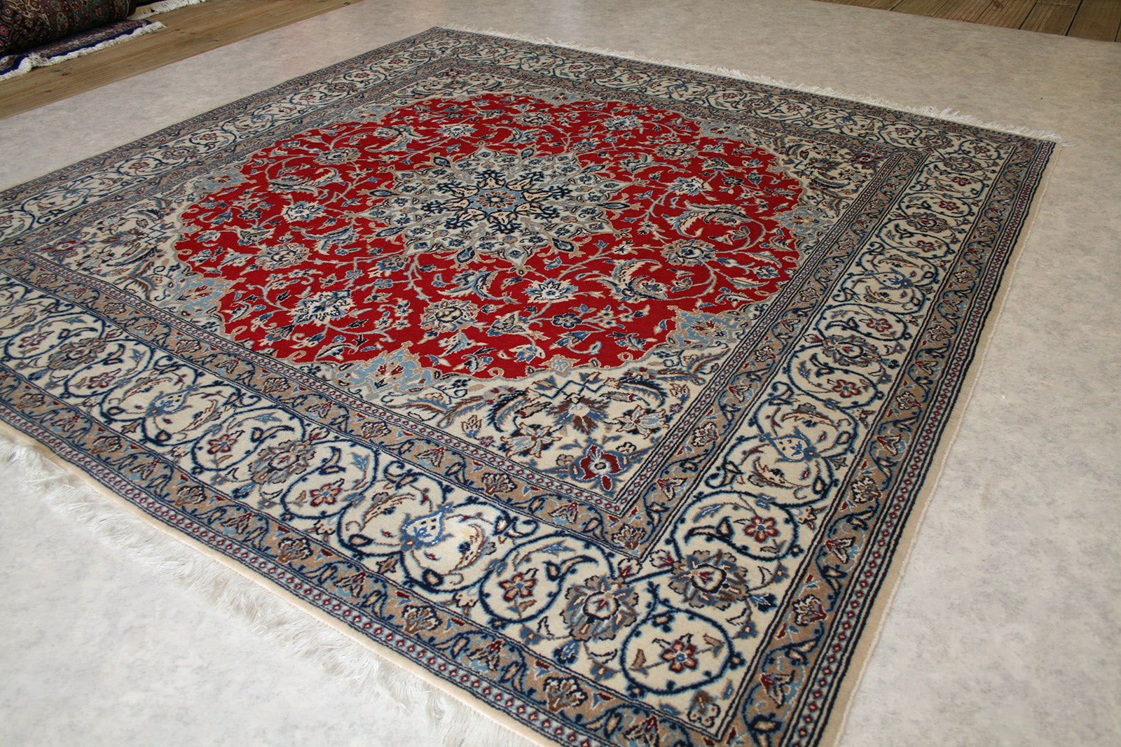 Persian Nain Wool & Silk Square Rug