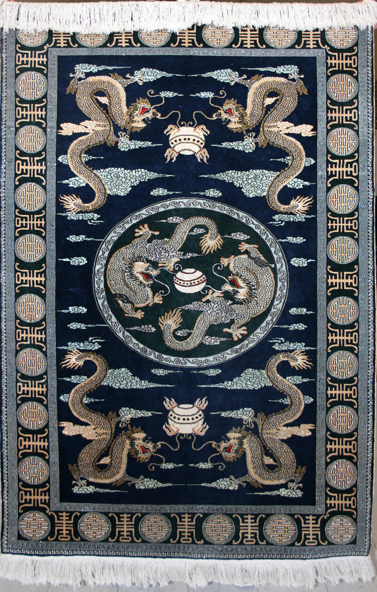 Chinese 250 Line Silk Rug
