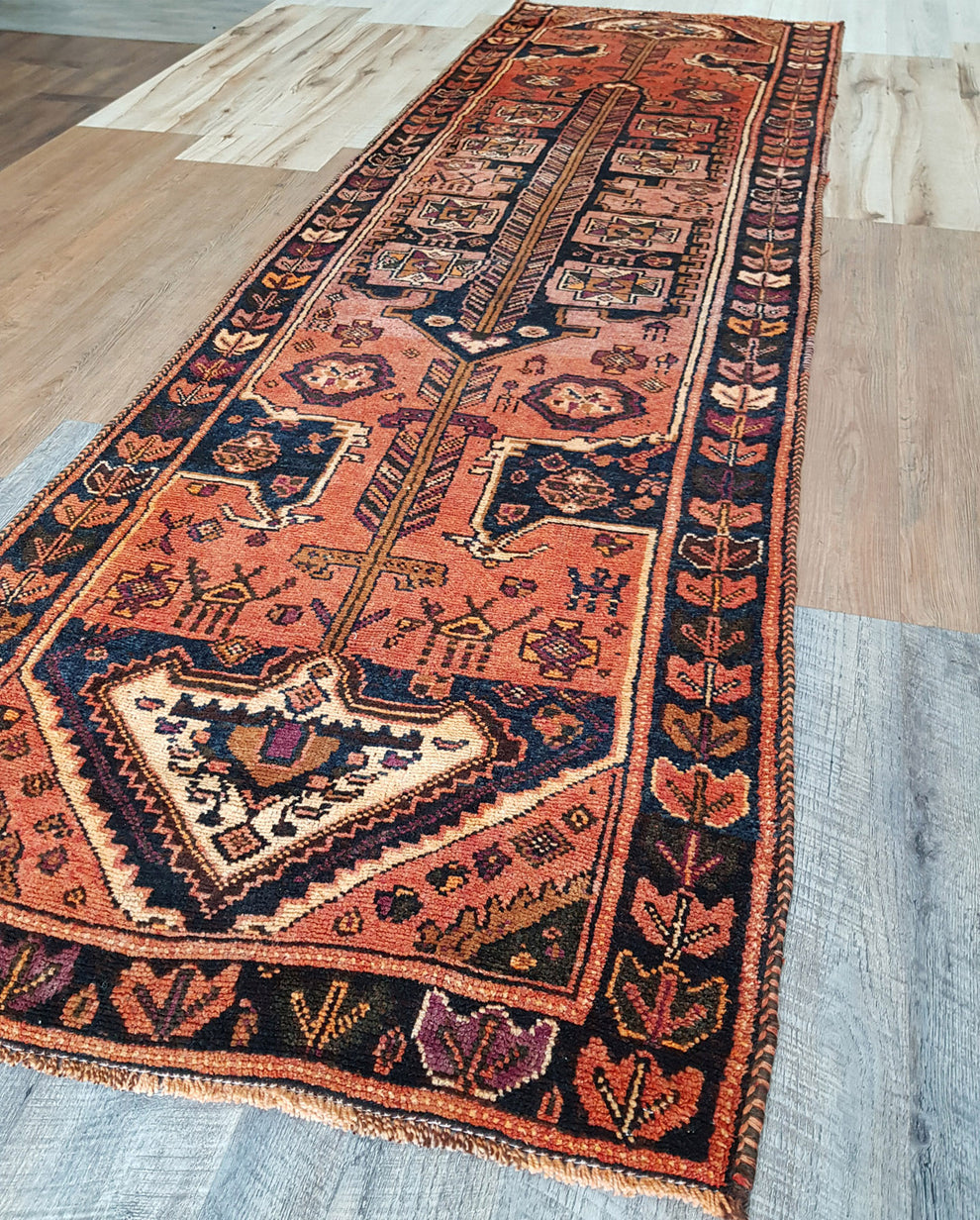 Hand-Knotted Semi-Antique Persian Shiraz Runner Rug - Ref: 2615 - 372 x ...