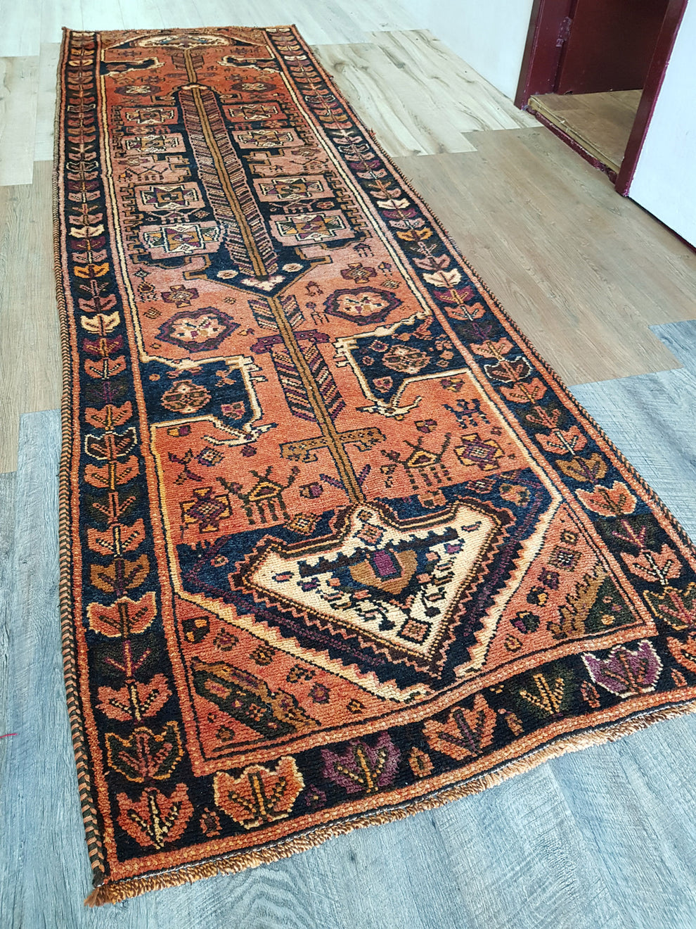 Hand-Knotted Semi-Antique Persian Shiraz Runner Rug - Ref: 2615 - 372 x ...