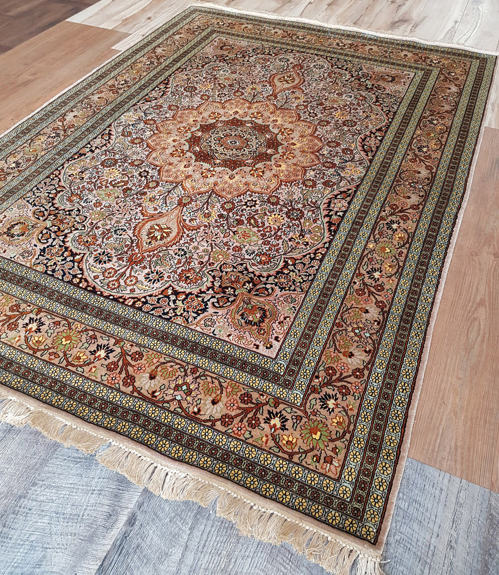 Hand-Knotted Indian Kashmir Silk Rug - Ref: 2620 - 216 x 154cm – Little ...