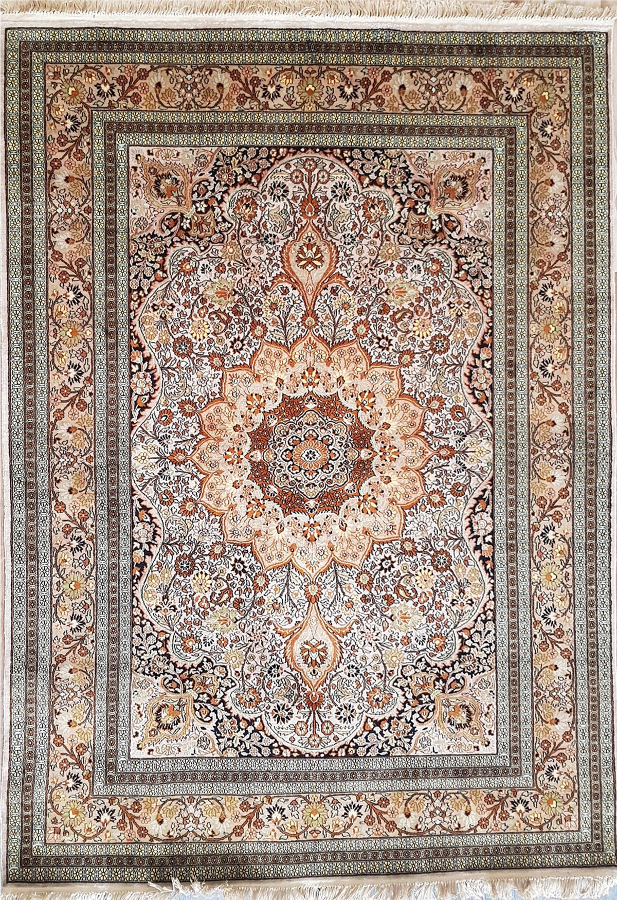 Hand-Knotted Indian Kashmir Silk Rug - Ref: 2620 - 216 x 154cm – Little ...