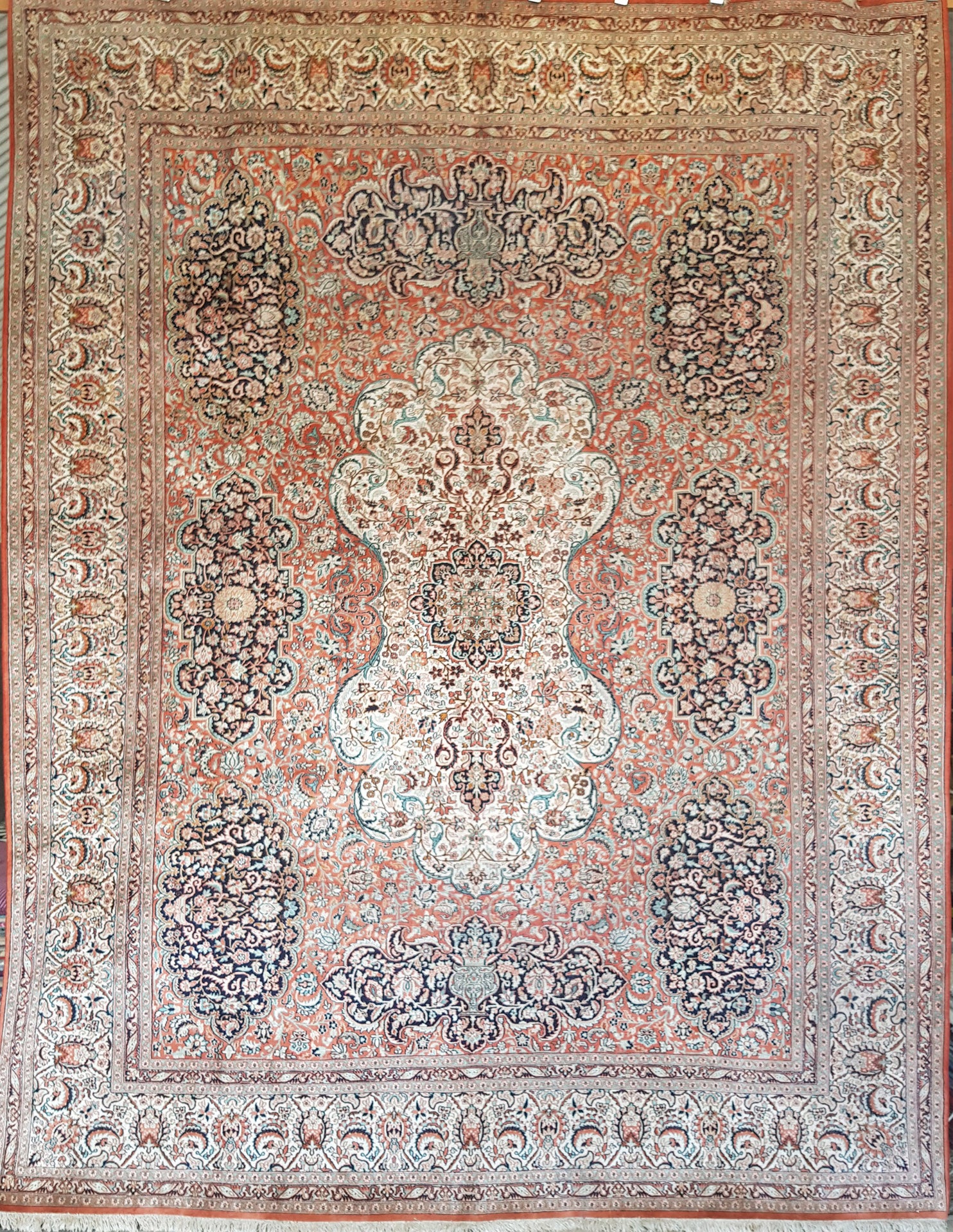 Hand-Knotted Semi-Antique Indian Kashmir Wool & Silk Rug - Ref: 2641 ...