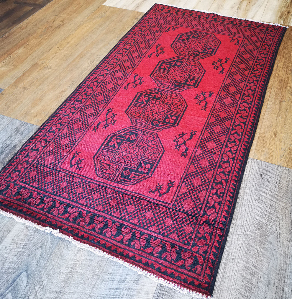 Hand-Knotted Afghan Aqcha Rug - Ref: 2802 - 193 x 97cm – Little-Persia