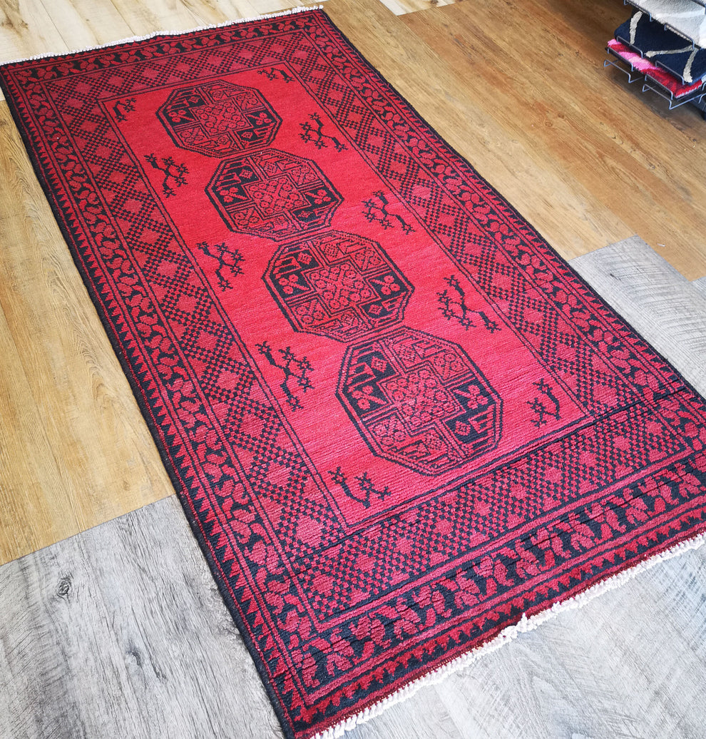Hand-Knotted Afghan Aqcha Rug - Ref: 2802 - 193 x 97cm – Little-Persia