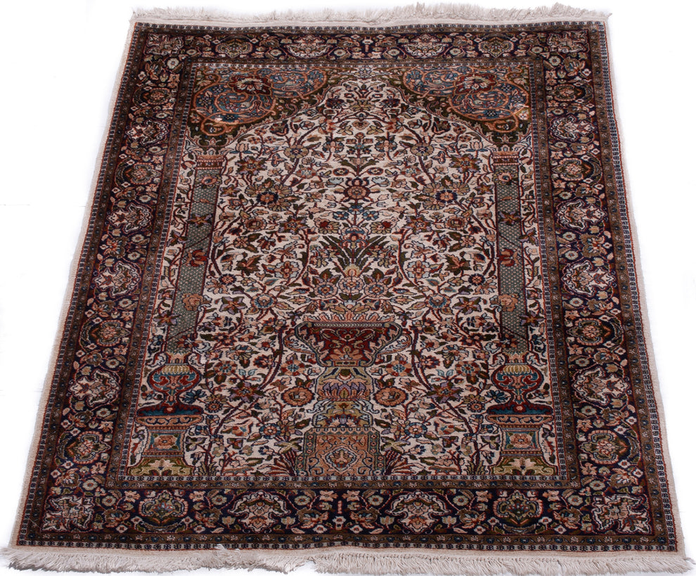 Hand-Knotted Semi-Antique Indian Kashmir Silk Rug - Ref 3297 - 182 x ...