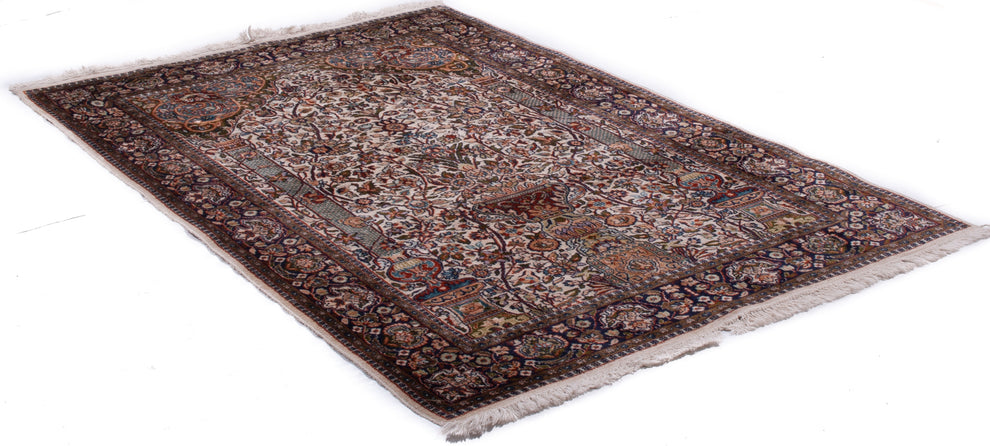 Hand-Knotted Semi-Antique Indian Kashmir Silk Rug - Ref 3297 - 182 x ...